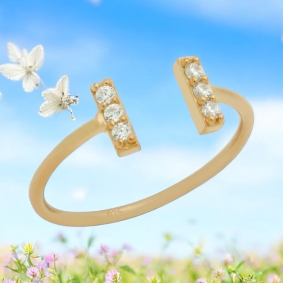 NWOT STERLING SILVER 18k Yellow Gold Plated CZ RING SIZE 7 Adjustable - Picture 10 of 16